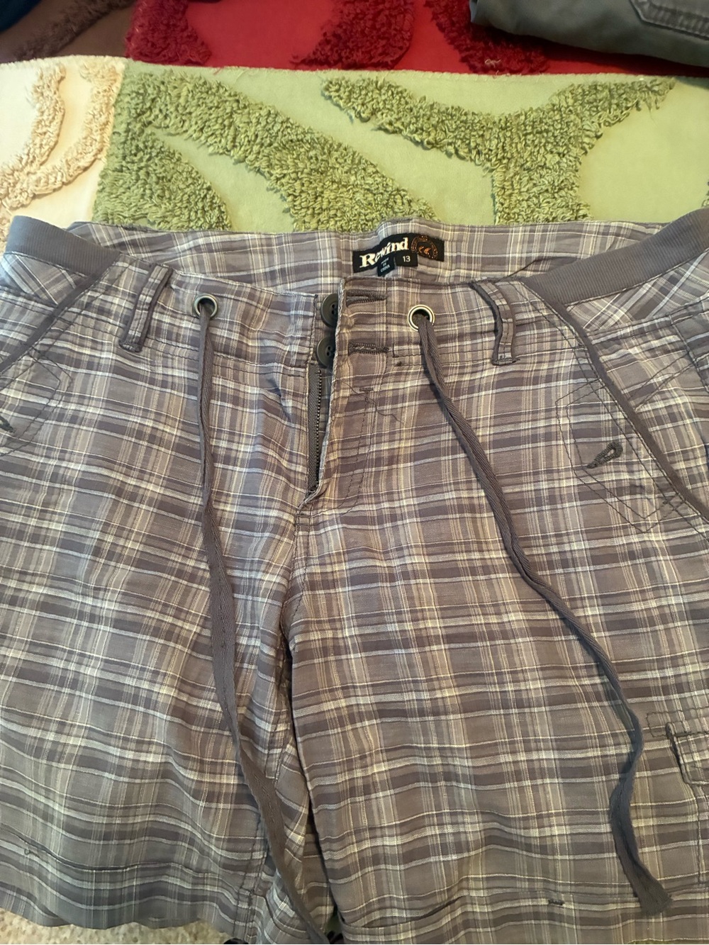 Rewind Gray Plaid Drawstring Shorts